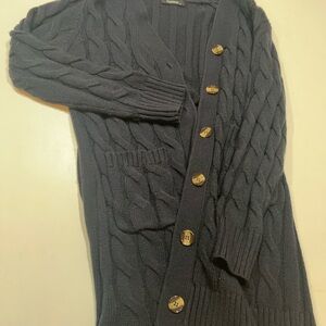 Navy Blue Cable Knit Cardigan Sweater